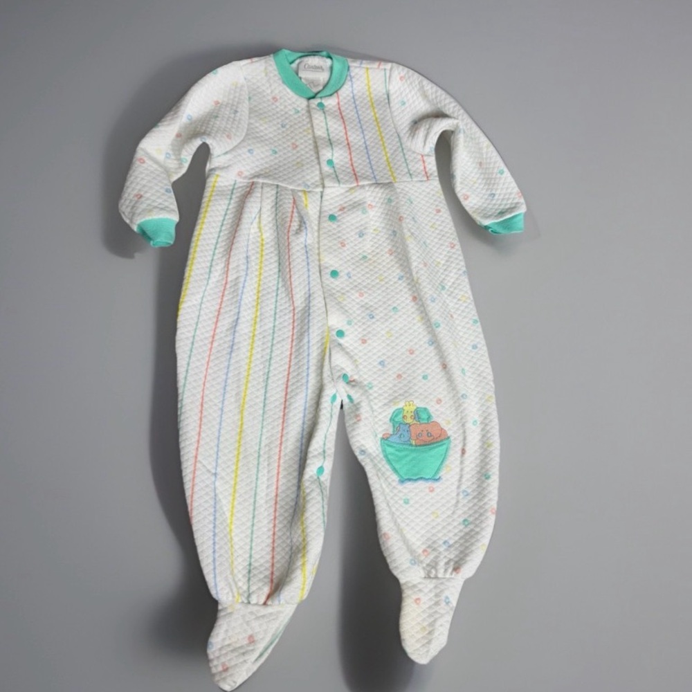 Vintage Carter’s Quilted Baby Sleeper One-Piece Pastel Stripe Footed